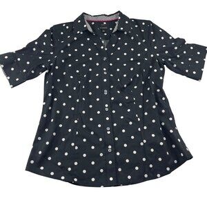 Talbots Womens Non-Iron Black Polka‎ Dot Shirt Size 6 Cotton-Blend